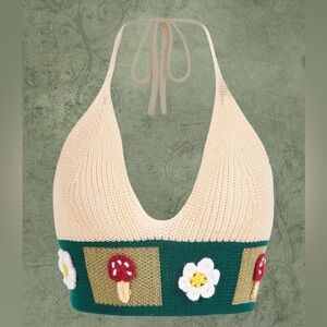 Mushroom Flower Crochet Pattern Tie Backless Halter Knit Top Forest Fairycore